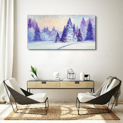 Tableau sur toile Paysage d'hiver avec des arbres violets