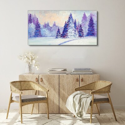 Tableau sur toile Paysage d'hiver avec des arbres violets