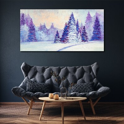 Tableau sur toile Paysage d'hiver avec des arbres violets