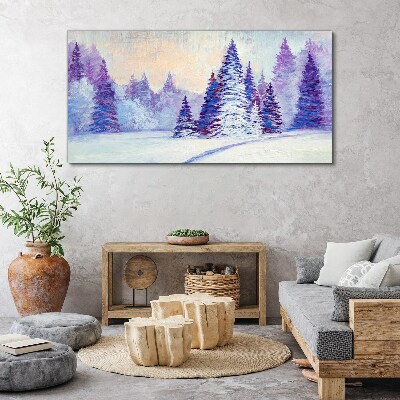 Tableau sur toile Paysage d'hiver avec des arbres violets