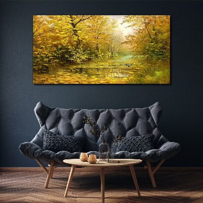 Tableau imprimé sur toile Automne doré à l'étang