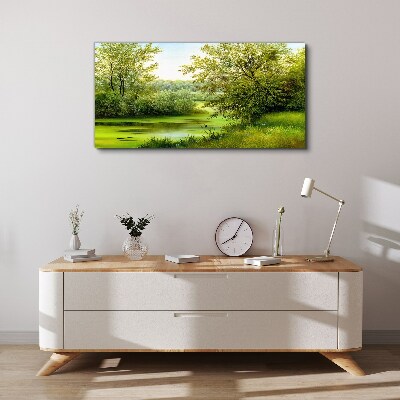 Tableau sur toile Paysage verdoyant au bord de l'eau