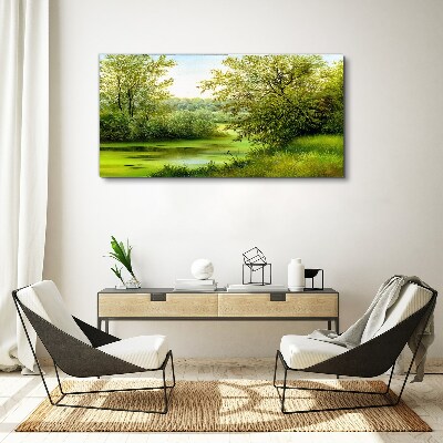 Tableau sur toile Paysage verdoyant au bord de l'eau
