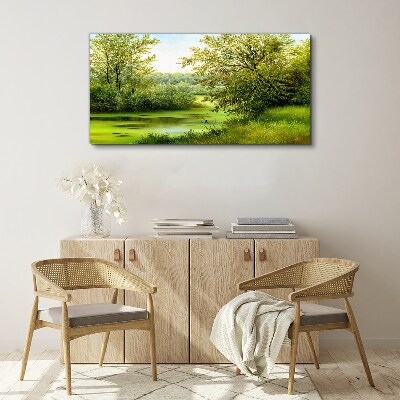 Tableau sur toile Paysage verdoyant au bord de l'eau