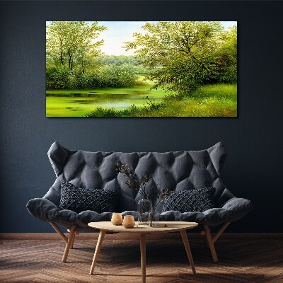 Tableau sur toile Paysage verdoyant au bord de l'eau