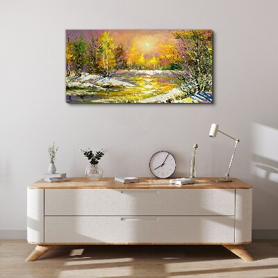 Tableau toile imprimée Rivière dorée dans la forêt d'automne