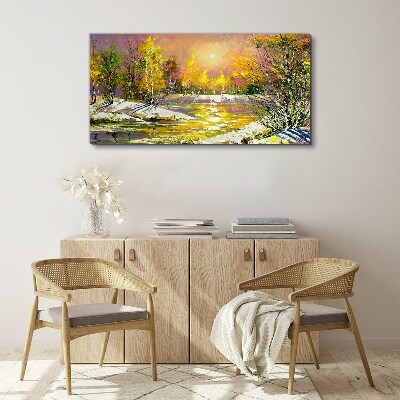 Tableau toile imprimée Rivière dorée dans la forêt d'automne