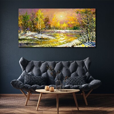 Tableau toile imprimée Rivière dorée dans la forêt d'automne