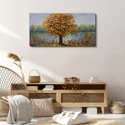 Tableau toile imprimée Automne doré à l'étang