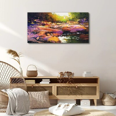 Tableau toile imprimée Paysage coloré au bord de la rivière