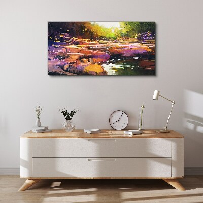 Tableau toile imprimée Paysage coloré au bord de la rivière