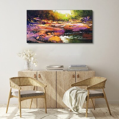 Tableau toile imprimée Paysage coloré au bord de la rivière