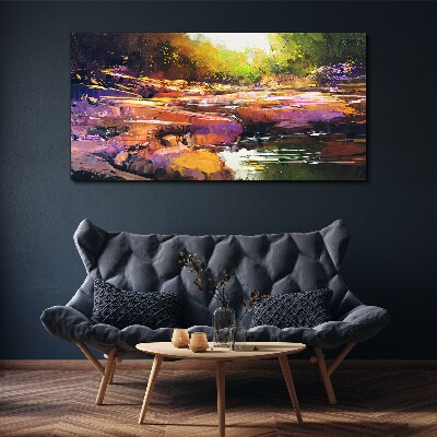 Tableau toile imprimée Paysage coloré au bord de la rivière