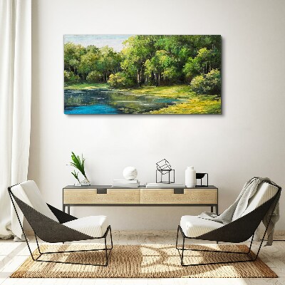 Tableau imprimé sur toile Paysage verdoyant au bord de l'eau