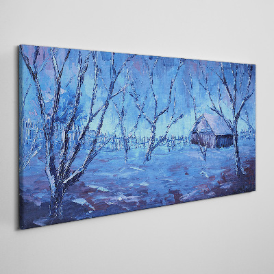 Tableau sur toile Paysage d'hiver avec un chalet