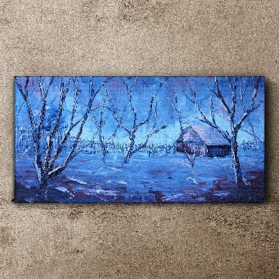Tableau sur toile Paysage d'hiver avec un chalet