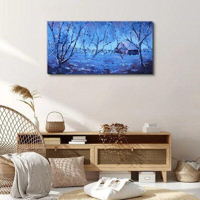 Tableau sur toile Paysage d'hiver avec un chalet