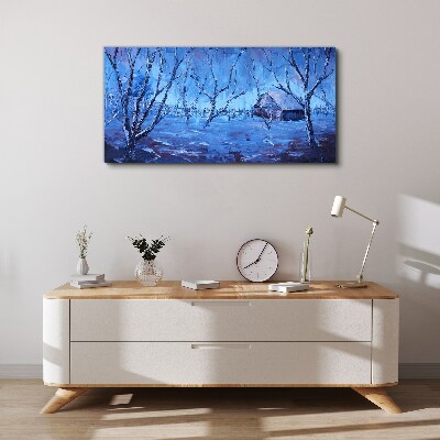 Tableau sur toile Paysage d'hiver avec un chalet