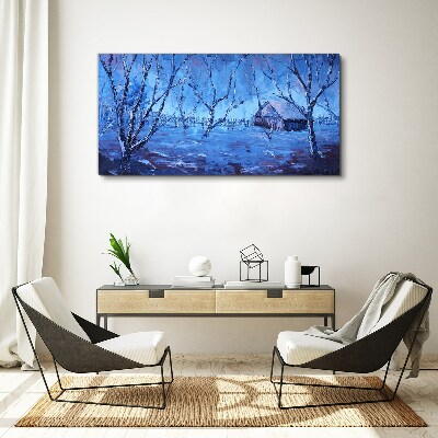 Tableau sur toile Paysage d'hiver avec un chalet