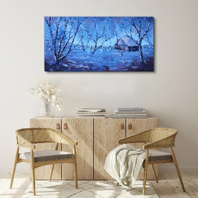 Tableau sur toile Paysage d'hiver avec un chalet