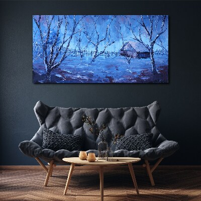 Tableau sur toile Paysage d'hiver avec un chalet