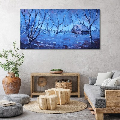Tableau sur toile Paysage d'hiver avec un chalet