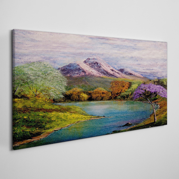 Tableau toile imprimée Paysage de montagne avec un lac