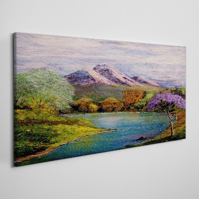 Tableau toile imprimée Paysage de montagne avec un lac