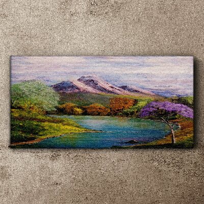 Tableau toile imprimée Paysage de montagne avec un lac