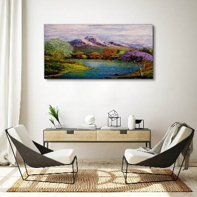 Tableau toile imprimée Paysage de montagne avec un lac