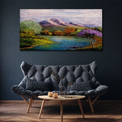 Tableau toile imprimée Paysage de montagne avec un lac