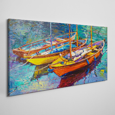 Tableau imprimé sur toile Bateaux colorés sur une eau calme