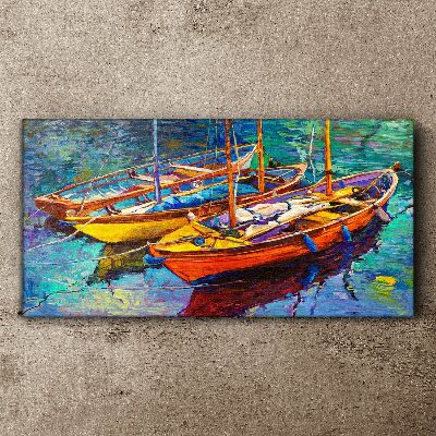 Tableau imprimé sur toile Bateaux colorés sur une eau calme