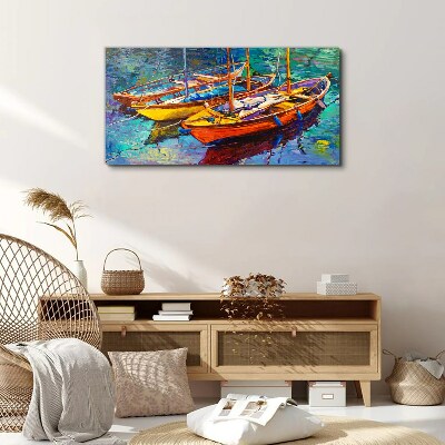 Tableau imprimé sur toile Bateaux colorés sur une eau calme