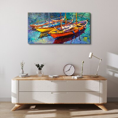Tableau imprimé sur toile Bateaux colorés sur une eau calme