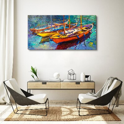 Tableau imprimé sur toile Bateaux colorés sur une eau calme