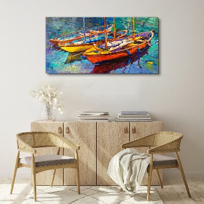 Tableau imprimé sur toile Bateaux colorés sur une eau calme