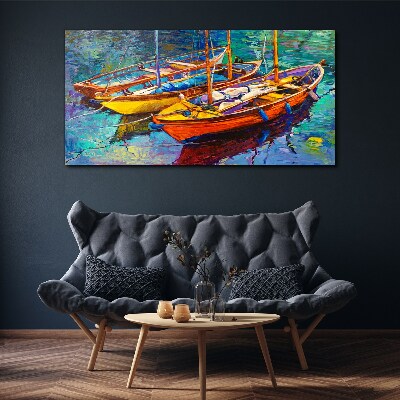 Tableau imprimé sur toile Bateaux colorés sur une eau calme