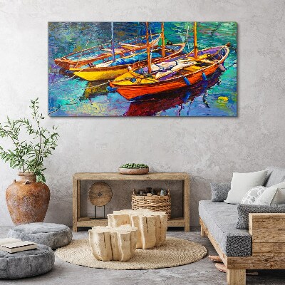 Tableau imprimé sur toile Bateaux colorés sur une eau calme