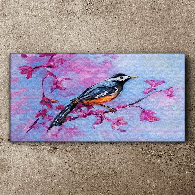 Tableau imprimé sur toile Oiseau de printemps sur des branches roses