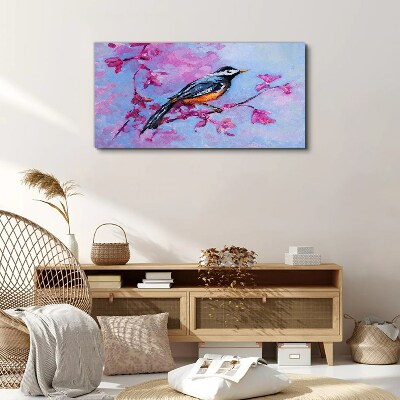 Tableau imprimé sur toile Oiseau de printemps sur des branches roses