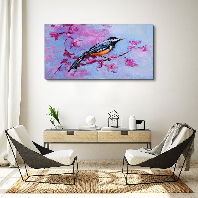 Tableau imprimé sur toile Oiseau de printemps sur des branches roses