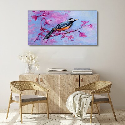 Tableau imprimé sur toile Oiseau de printemps sur des branches roses