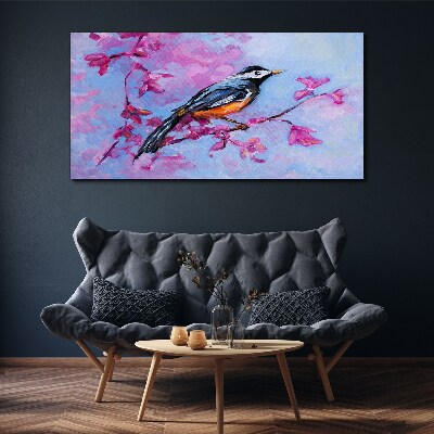 Tableau imprimé sur toile Oiseau de printemps sur des branches roses
