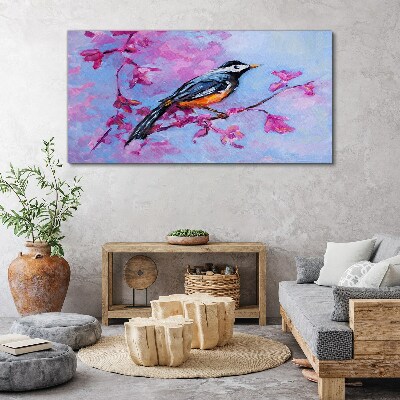 Tableau imprimé sur toile Oiseau de printemps sur des branches roses