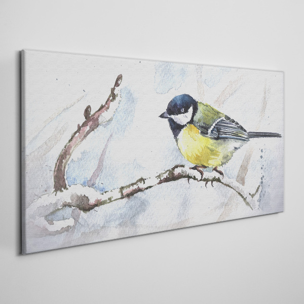 Tableau imprimé sur toile Oiseau chanteur d'hiver sur une branche