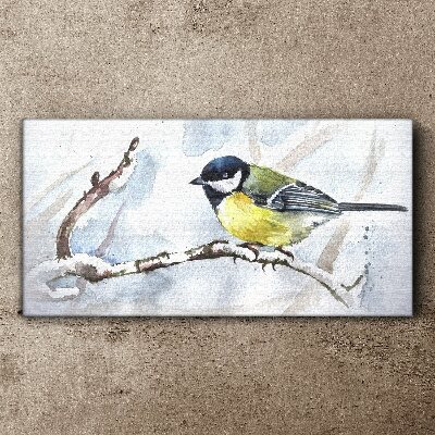 Tableau imprimé sur toile Oiseau chanteur d'hiver sur une branche