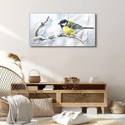 Tableau imprimé sur toile Oiseau chanteur d'hiver sur une branche