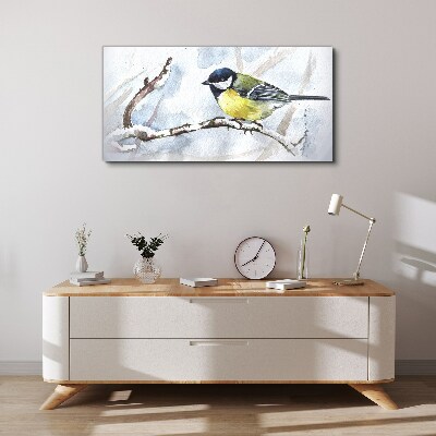 Tableau imprimé sur toile Oiseau chanteur d'hiver sur une branche