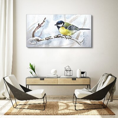 Tableau imprimé sur toile Oiseau chanteur d'hiver sur une branche